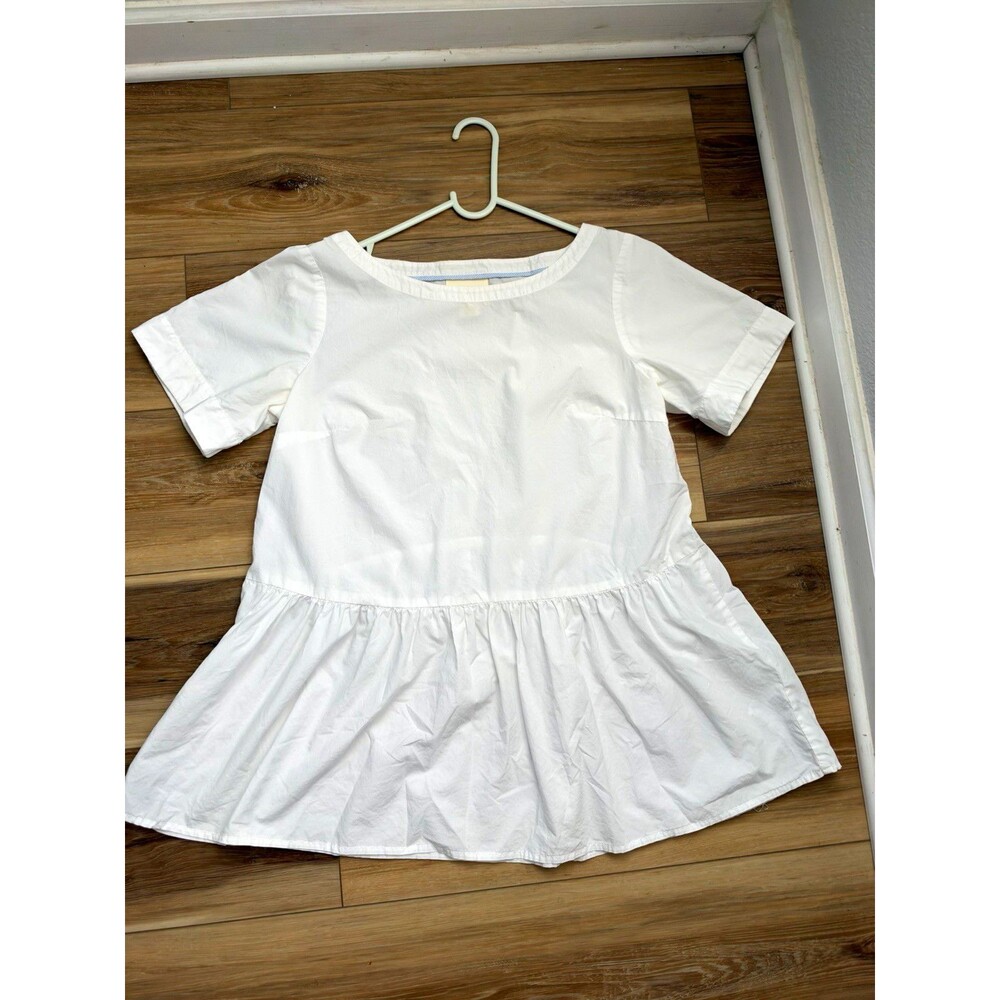 Maeve Anthropologie White Cotton Poplin Peplum Top Small Short Sleeve Babydoll